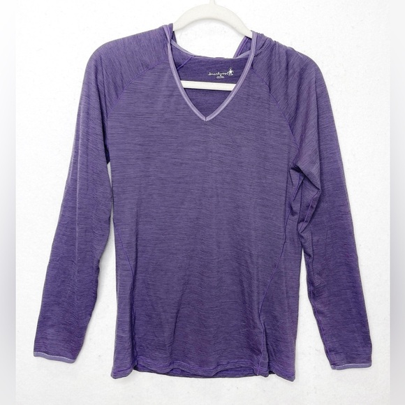 Smartwool Base Layer Women’s Medium Hooded Pullover V Neck Stripe Wool Purple - Picture 1 of 8